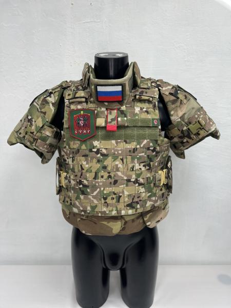 Бронежилет "Доспех" с внешними карманами под плиты, с наплечниками "Кит" и с защитным рядом "Фестоны"