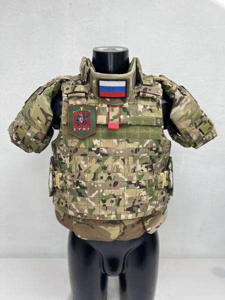 Бронежилет "Доспех" с внешними карманами под плиту, с наплечниками "Лепесток" и защитным рядом "Фестоны"