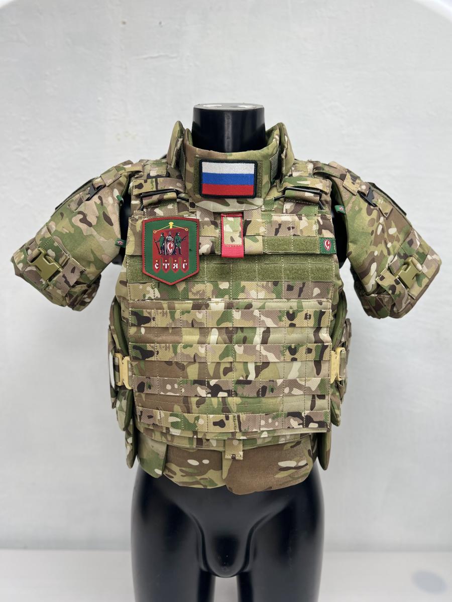 Бронежилет «Доспех» с карманами под плиты, наплечниками «Лепесток», поясом «Фестоны».